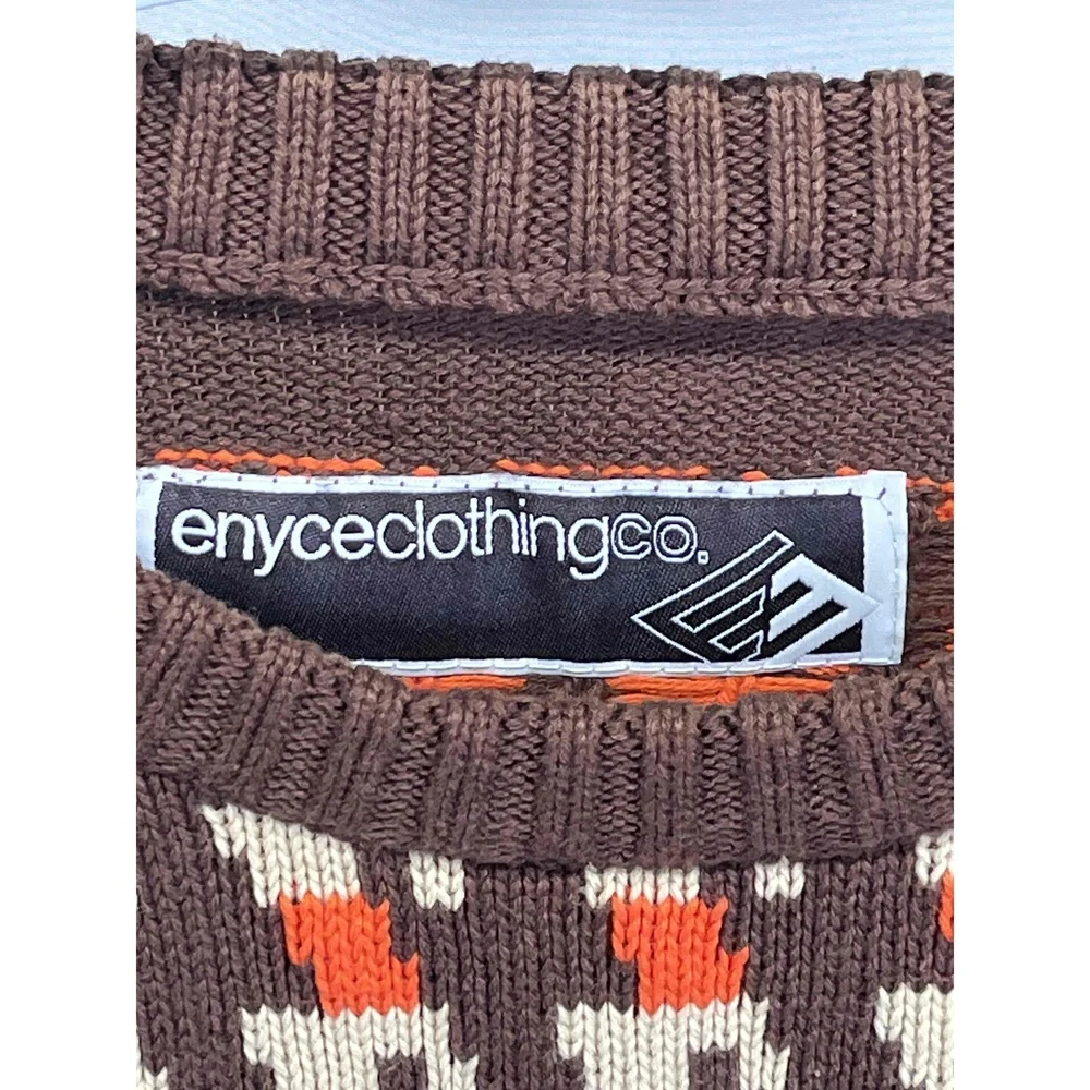 Vintage Enyce Cotton‎ Geo Brown Orange Mens Fair Isle Hip Hop Sweater XL